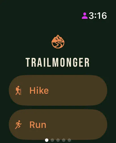 Trailmonger on Apple Watch — start a recording and see live stats
